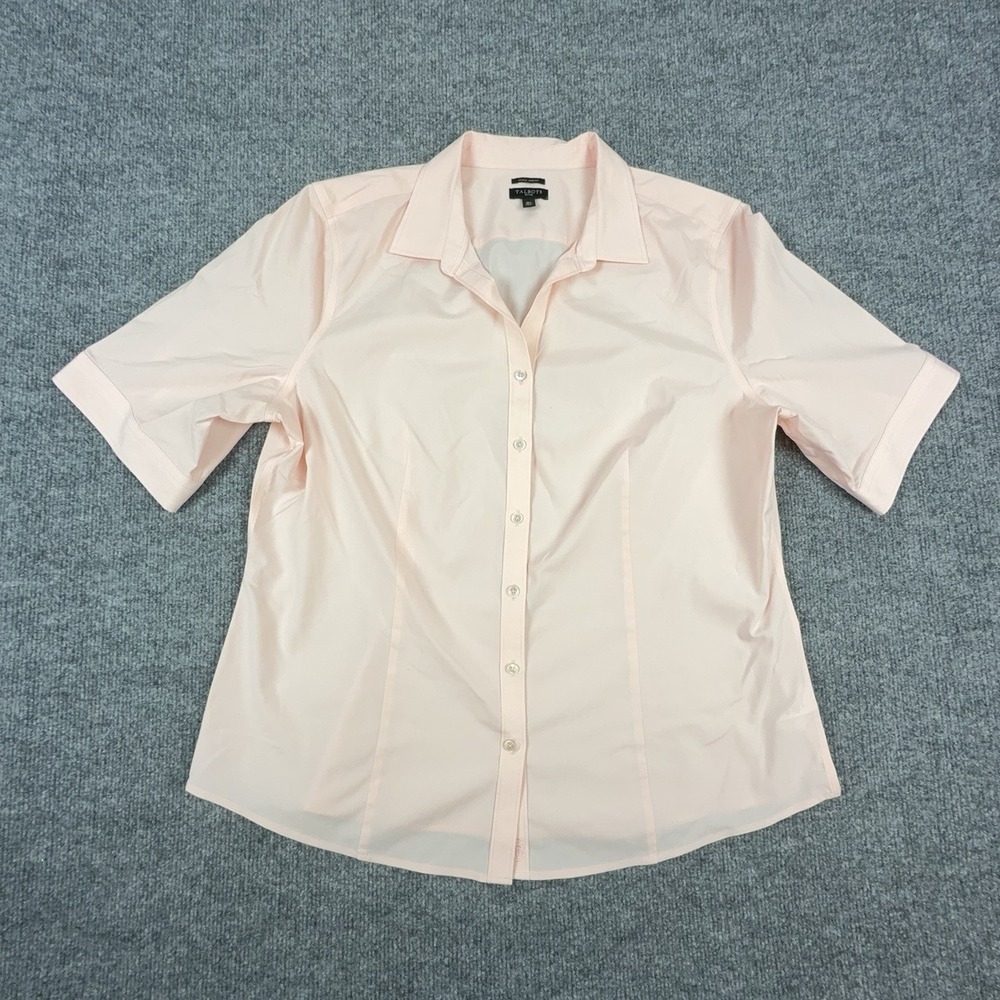 Talbots Shirt Womens Petite 16P Pink Stretch Wrinkle Resistant Button Front Top